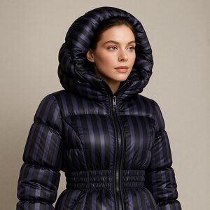 Guess by Marciano Purple Striped Puffer Coat – Down Fill, Size S